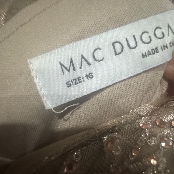 Mac Duggal Beige/Taupe Embellished Illusion Long Sleeve Wrap Over A Line Gown - Picture 12 of 12